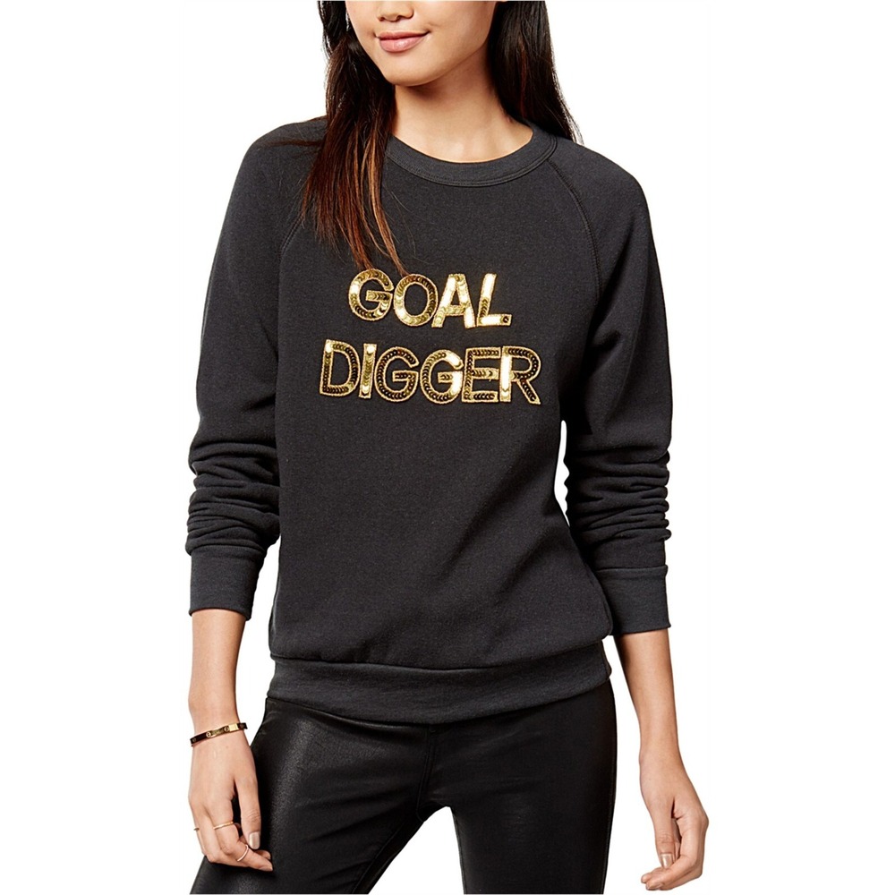 Bow‎ & Drape Womens Sequined Pullover Goal Digger Sweatshirt Small NWT